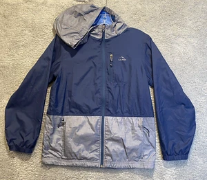LL Bean Windbreaker Boys L 14-16 Youth Blue Zip Lined Jacket Lightweight Hooded - Picture 1 of 16
