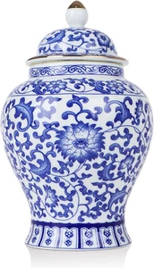 Chinoiserie Blau Weiß Ingwer Gläser, 7,6" Keramik Dekoratives Ingwerglas mit Deckel, P - Bild 1 von 7