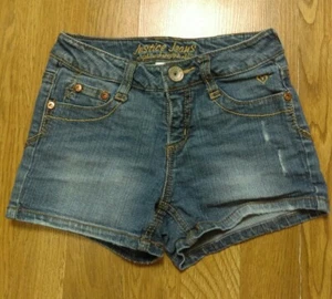 Justice Jeans Blue Medium Wash Girls Kids Semi Distressed Denim Jean Shorts 8 R - Picture 1 of 9