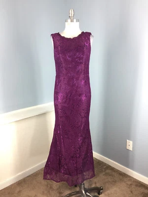 Vestido de Sirena Púrpura Formal Encaje Superpuesto Talla 4 Espalda Abierta ** Foto 1 de 4