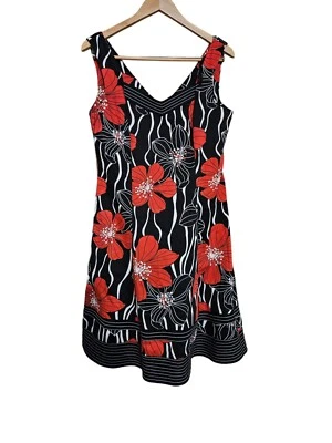 Vestido Vaina AGB Tropical Botánico Rayas Sin Mangas Algodón Talla 12 Hasta la Rodilla  Foto 1 de 4