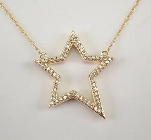 14K Yellow Gold Diamond STAR Pendant Necklace 16" Chain Perfect Graduation GIFT - Picture 1 of 5