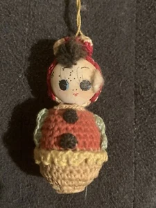 Vintage Amigurumi Crochet Doll With Painted Silk Face - Picture 1 of 4