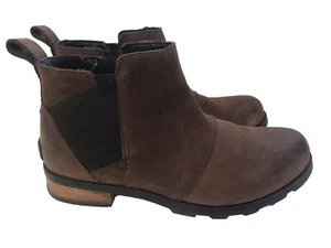 Sorel Brown Nubuck Leather Waterproof Emelie Chelsea Lug Boot Women's Sz 7.5 - Picture 1 of 15