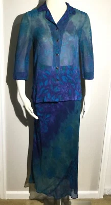 Conjunto de 2 Blusa y Falda Traje Carole Little Verano Azul Marino Verde Floral Talla 4 Foto 1 de 4