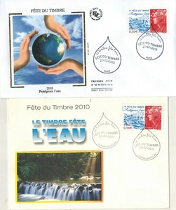 2010-Carte + enveloppe soie 1°jour**le timbre fête l'eau,vagues-Timbre-Yv.4439 - Picture 1 of 1