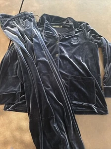 Ralph Lauren Velour Pajama Set Velvet Embroidered Logo Dark Blue M Medium Pjs - Picture 1 of 7