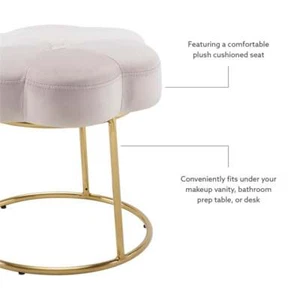 Linon Siena Gold Steel Base Upholstered Flower Shape Vanity Stool in Pink Velvet - Picture 1 of 13