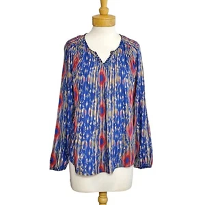 Tolani Collection NWT Tunic Top Blouse Blue Muted Ikat Print Long Sleeve Sz S - Bild 1 von 8