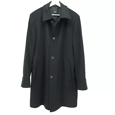 Hugo Boss Cashmere Wool Black 3 Button Overcoat Jacket Mens 40R - Image 1 of 4