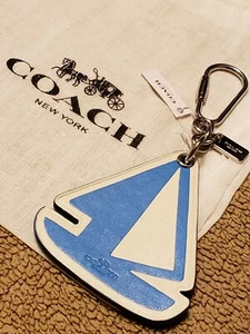 COACH Calf Leather Sail Boat Key Chain Keyring Charm bag purse FOB ocean sunset - Picture 1 of 6