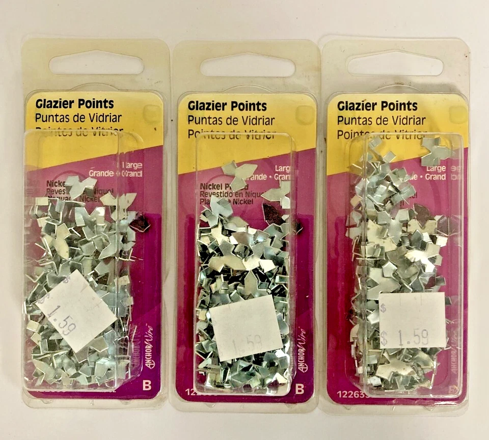 Hillman Anchor Wire Glazier Points Large nickel plated #122633, B 1 oz. pack x 3 - Image 1 of 1