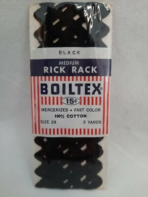 Vintage Boiltex Medium Rick Rack 100% Cotton Sewing Trim 3 Yards ~ Black - Image 1 of 4