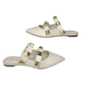 Zapatos Marc Fisher Mujer 7 Oro Blanco Tachonados Mulas Sandalias Punta Planas - Imagen 1 de 14