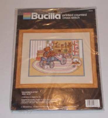 Kit de ponto cruz impresso no sótão Bucilla Grandma 1989 #40378 9” X 12” novo - Imagem 1 de 4