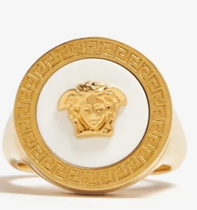 VERSACE DG57285 Gold-tone with white Resin Greca Medusa Ring, many sizes - Picture 1 of 12