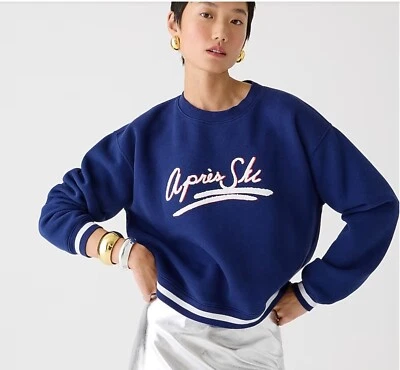 J Crew Nuevo Con Etiquetas Heritage Polar Après Ski Crew Sudadera Gran Tamaño XS Azul $118 Foto 1 de 2