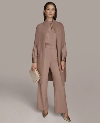 Cárdigan Donna Karan Cuello Simulado Botón Dorado Manga Larga Capa. Visón. L/XL. Nuevo con etiquetas Foto 1 de 4