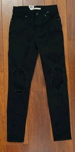 New Womens Levi's 721 Black Skinny Fit Jeans High Rise W25 L28 Distressed  - Picture 1 of 16