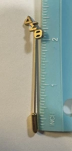 Vintage Delta Sigma Theta Sorority Lapel Stick Pin Gold Tone ~2.5” DST Greek - Picture 1 of 3