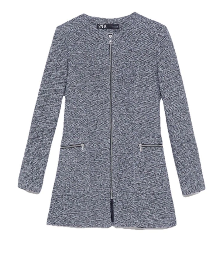 Blazer Abrigo Coche ZARA Negro Blanco Espiga XL Algodón Acetato Cremallera Chaqueta Foto 1 de 4