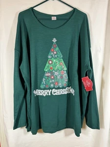 Holiday Time Christmas Tree Tee Shirt Top L/S Thermal -Type Green 2x (20-22) NWT - Picture 1 of 7