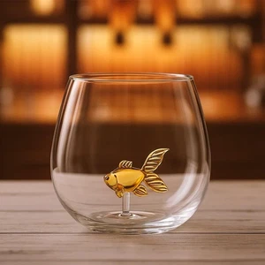 Tumbler Drinking Glass Large 550ml Novelty Goldfish Model Inside Drinkware Gift - Picture 1 of 8