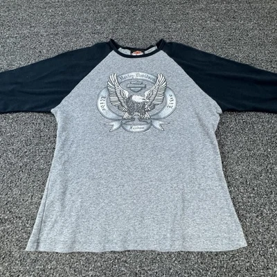 Camisa Harley-Davidson Juvenil XL Gris Negro Eagle Ride Live Freedom Raglan Dallas Foto 1 de 4