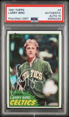 Tarjeta de novato 1981 Topps Larry Bird firmada #4 RC Boston Celtics PSA 10 AUTÓGRAFO Foto 1 de 2