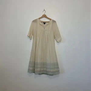 GAP - 90s Y2K Cream Cotton Pleated Peasant Midi Dress Size 10 - Picture 1 of 10