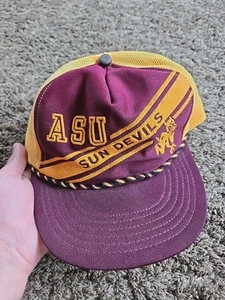 Vintage 80s Arizona State Sun Devils NCAA Maroon Red/Yellow trucker Snapback Hat - Picture 1 of 9