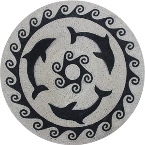 Mosaic Marble Dolphins Indoor Outdoor Pool Tile ART - Picture 1 of 1