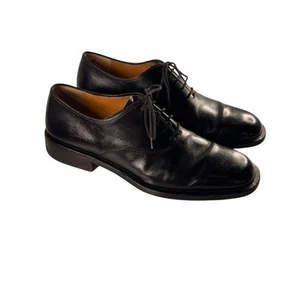 Salvatore Ferragamo Oxford Shoes Mens 8.5D Black Lace Up Leather Sole Italy - Afbeelding 1 van 14