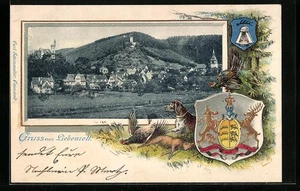 Passepartout-Lithographie Liebenzell, Blick auf den Ort mit Wappen - Picture 1 of 2