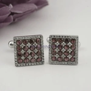 Natural Smoky Quartz & topaz Gemstones 925 Sterling Silver Cufflinks for Gift #5 - Picture 1 of 6