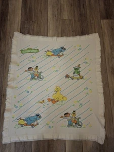 Vtg Sesame Street Muppets Waffle Weave Baby Blanket 36" x 48" Satin Edge - Picture 1 of 8
