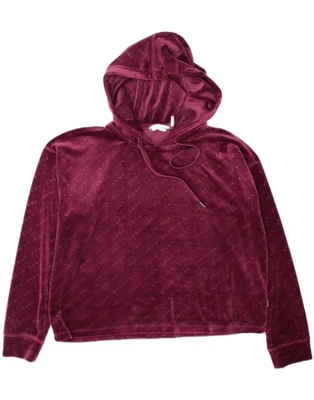 DKNY Womens Graphic Velour Hoodie Jumper UK 14 Medium Burgundy Polyester AT05 - Image 1 of 3