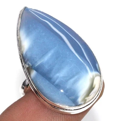925 Серебряное покрытие Owhyee синий опал этническое кольцо ювелирных изделий размер США 7,5 GW - Изображение 1 из 3