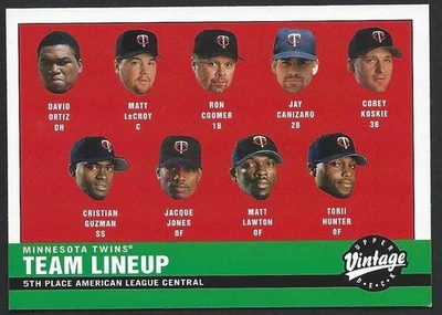 Tarjeta de béisbol 2001 Upper Deck Vintage 135 Minnesota Twins CL David Ortiz Koskie Foto 1 de 2