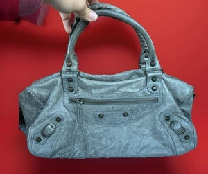 Balenciaga Paris City Bag Gray Leather Handbag with Silver Hardware 128523 3444 - Picture 1 of 17