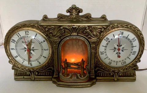 VINTAGE ~ 1950's ~ MASTERCRAFTER ~ FIREPLACE ~MANTLE / DESK CLOCK W/ THERMOMETER Cover