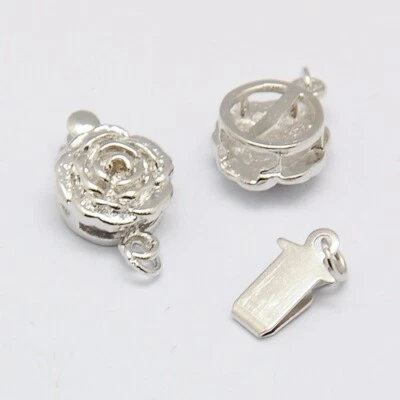 10 pcs Brass Box Clasps Rose Flower, Nickel Free, 14x9x5mm, Hole: 2mm, Platinum - Image 1 of 4