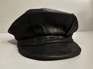 Vintage Black Leather 6 Panel Biker Cap Kelly's Leather Works, IL Size M - Picture 1 of 6