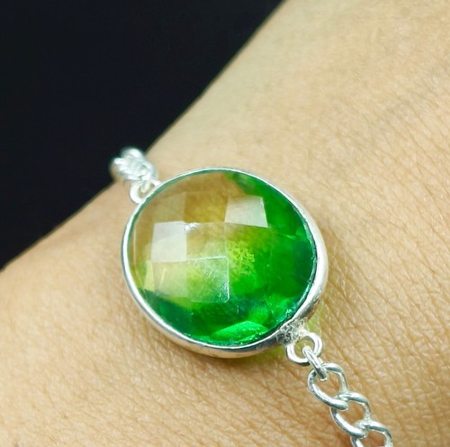 VALENTINO Bracciale in argento sterling 925 con pietre preziose ovali bi tormalina naturale