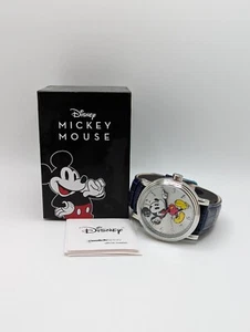Disney Mickey Mouse Blue Leather Strap Analog Quartz Round Wristwatch With Box - Picture 1 of 12