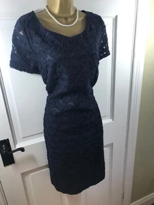 Monsoon Navy Blue Floral Lace Tunic Style Lined Dress, UK 16, Excellent Cond - Picture 1 of 4