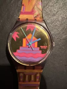 Rare Geometric Swiss Swatch Watch 1991, Vintage Hipster Orange Purple Swatch 90s - Bild 1 von 8