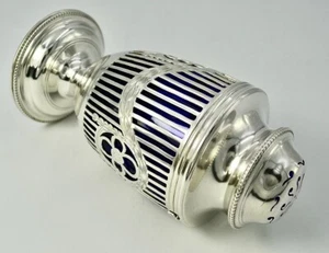 Art Deco English Sterling Silver and Blue Crystal Salt Pepper Shaker Circa 1927 - Picture 1 of 12