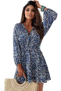 Brand New Blue White Filligree Pattern Women's Long Sleeve Dress Size 8-10 - Bild 1 von 5