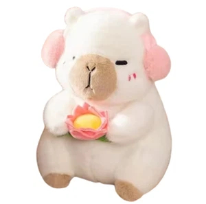 "Clearance" Capybara LARGE Beige Pink Flower Love Stuffed Plush Pillow Toy Doll - Picture 1 of 2